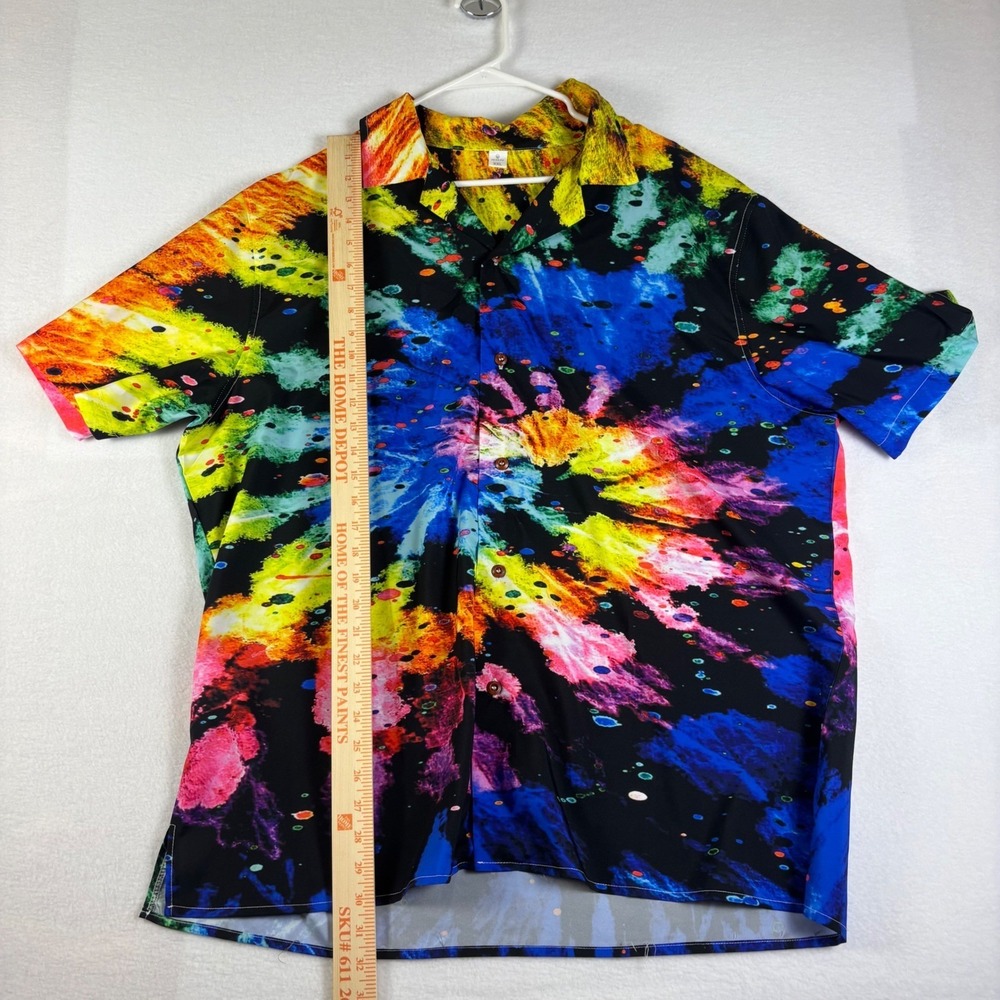Feifeiyu Mens XXL Tie Dye Button Down Shirt Short Sleeve Psychedelic Multi Color - Picture 5 of 12